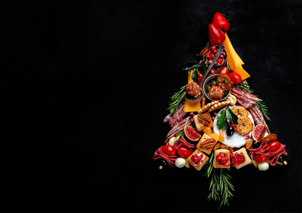 Christmas snack tree. Cheese plate. Christmas food concept.