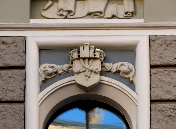 istock detail of crowned shield above the window 2180710612