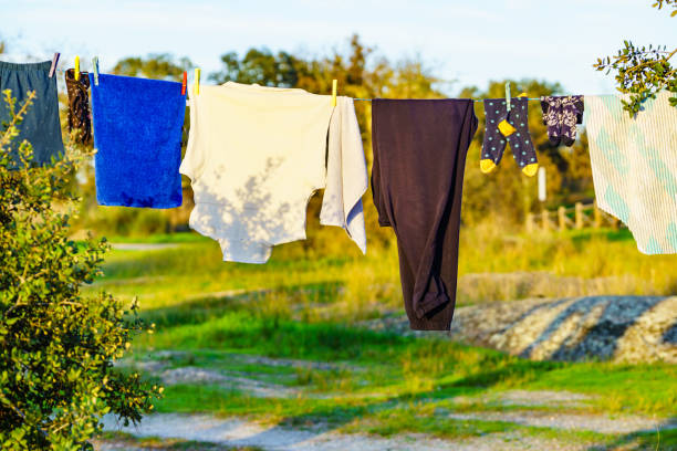 istock Clothes hanging to dry outdoor 2180713791