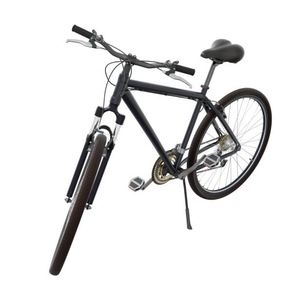 istock Black bicycle standing on kickstand, top view isolated on white background, 3D illustration 2180717608