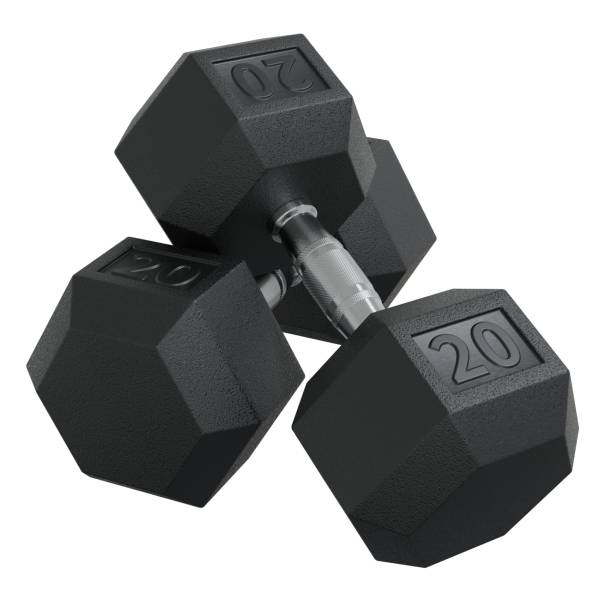 istock Two Hex Dumbbells with number 20, weightlifting gym equipment 2180717899