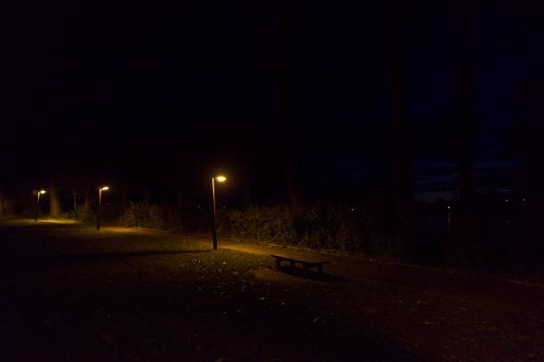 istock Night stroll illuminated by street lamps 2180718301