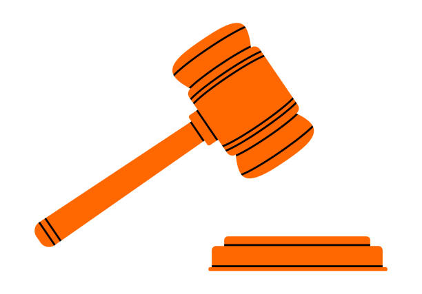 illustrazioni stock, clip art, cartoni animati e icone di tendenza di illustrazione piatta del martelletto del giudice - martelletto del moderatore