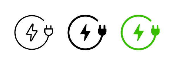 Car charging point icon. Electric plug symbol. Electricity sign. Green energy vector illustration. Wire with plug and lightning bolt pictogram. Phone charge technology isolated concept.
