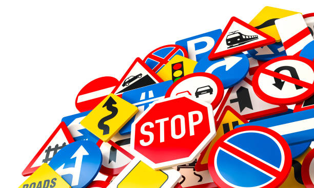 istock Mess of road signs over white background 2180726945