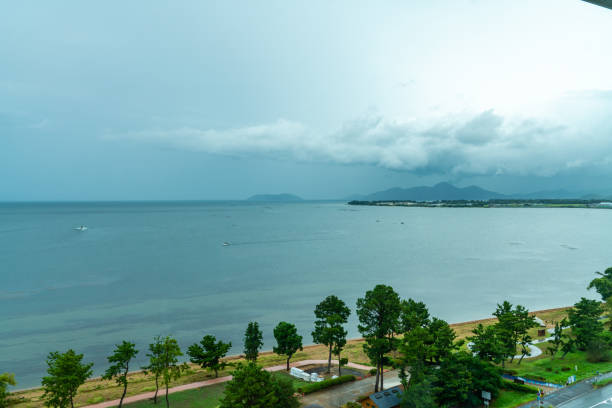 View of Lake Biwa o cloudy and rainy day