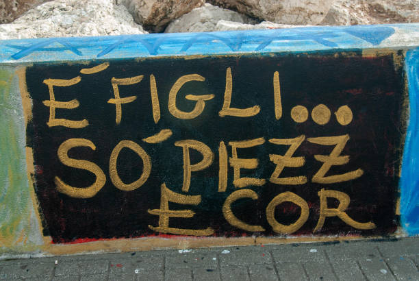 Italy, Napoli - 10/23/2024 - famous phrase in Neapolitan dialect that means Children are pieces of heart