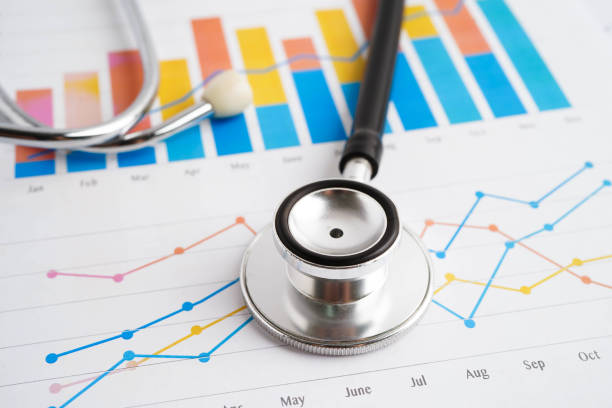 istock Stethoscope on chart or graph paper, Financial, account, statistics and business data medical health. 2180738096