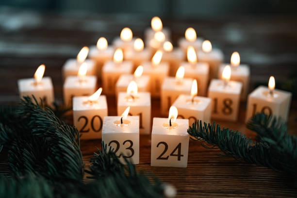 istock Advent calendar made of twenty four burning candles 2180741196