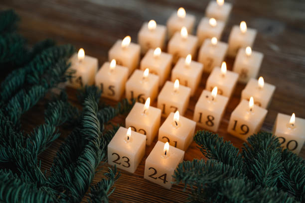 istock Advent calendar made of twenty four burning candles 2180741240