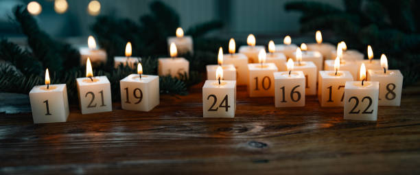 Advent calendar made of twenty four burning candles