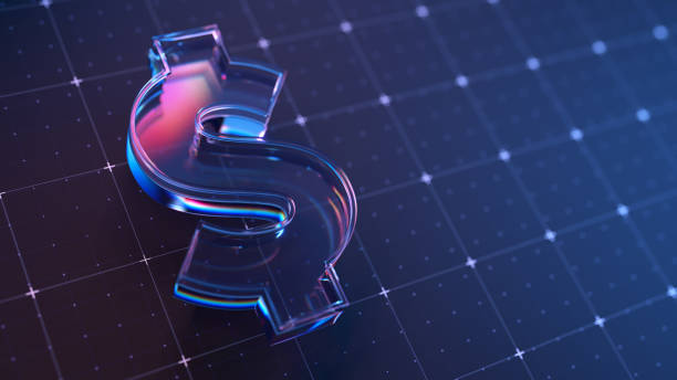 istock Futuristic Glass Dollar Sign on Digital Grid Surface 2180742341