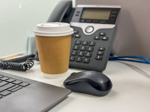 A cup of coffee on office desk