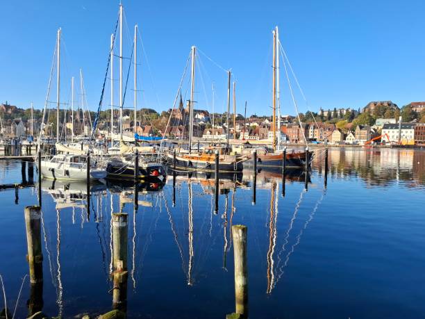 Skyline of flensburg with Skyline mirror on water