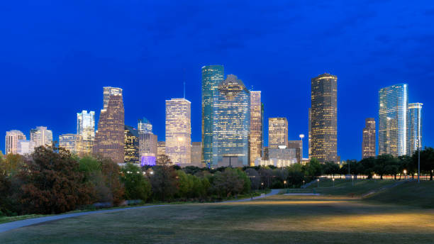 istock Houston City skyline at night in Houston, Texas 2180754786