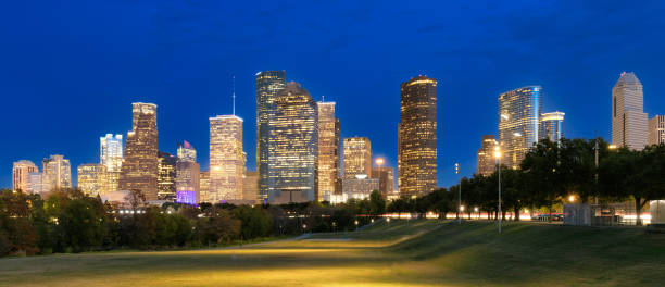 istock Houston City skyline at night in Houston, Texas 2180754860