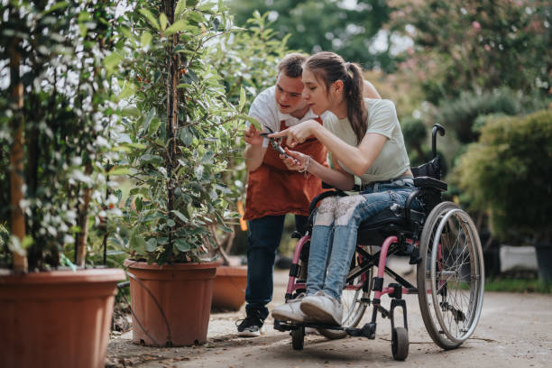 Engaging gardening activity with children with disabilities outdoors