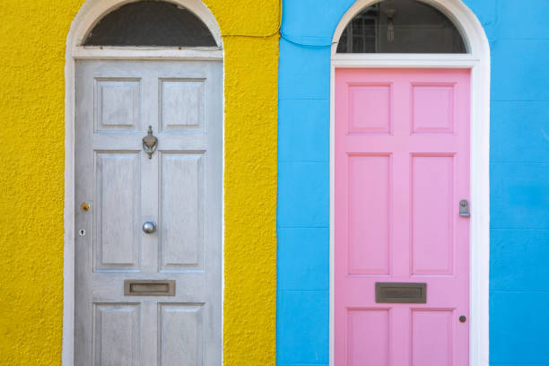 istock Doors to two colourful townhouse 2180757648