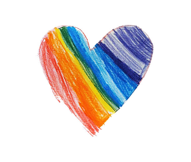 Vibrant rainbow heart drawing symbolizing love, diversity, and acceptance on a white background, perfect for romantic occasions or showing support for the lgbtq community