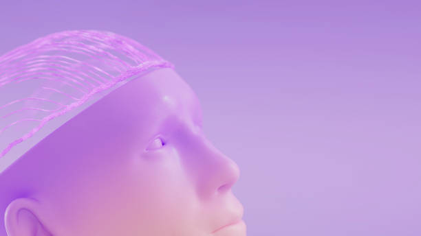 Artificial abstract human head, Mental health influenced by AI, VR, Digitalization