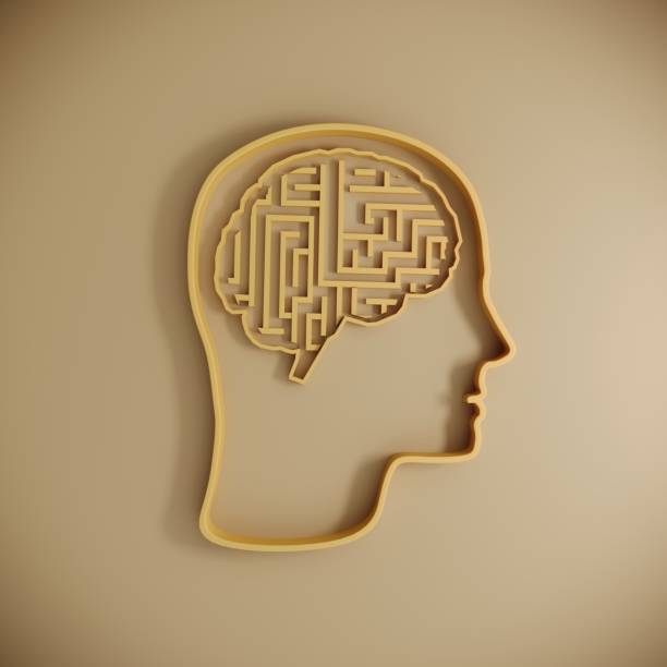 Abstract maze in the human head, flat lay. (3d render)