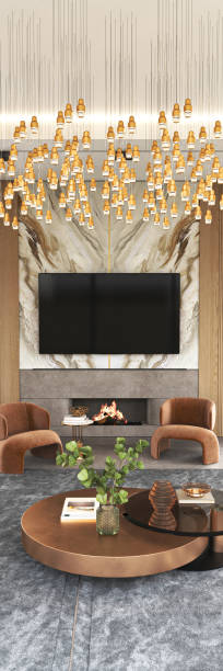 istock Stylish and Modern Living Room featuring Elegant Lighting along with Cozy and Inviting Furnishings, 3d rendering 2180766766
