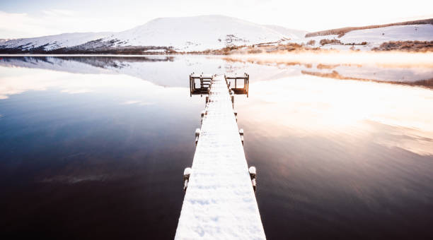 istock Long snowy pier on Scottish Loch 2180780699