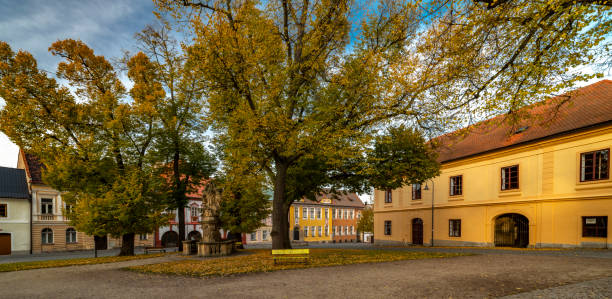 Old buildings in autumn color evening in Opocno CZ 10 19 2024