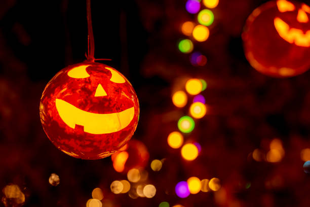 Pumpkin Halloween Night with bokeh light background
