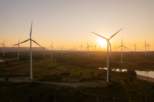 istock Aerial view of wind turbine 2180802891