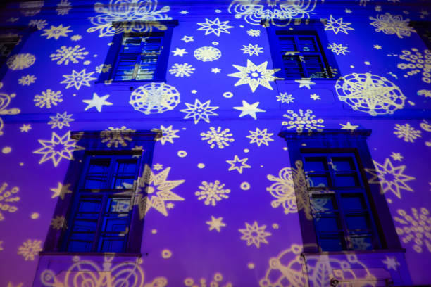 Christmas lights projected on a building at the Christmas Market