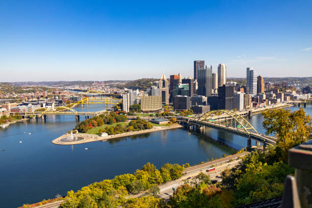 A beautiful clear fall day in Pittsburgh , Pennsylvania as seen from Mt. Washington.