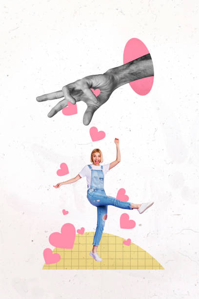 istock Composite trend artwork 3D sketch image collage of copyspace huge hand appear hole throw heart like popular young lady dance moving 2180811862