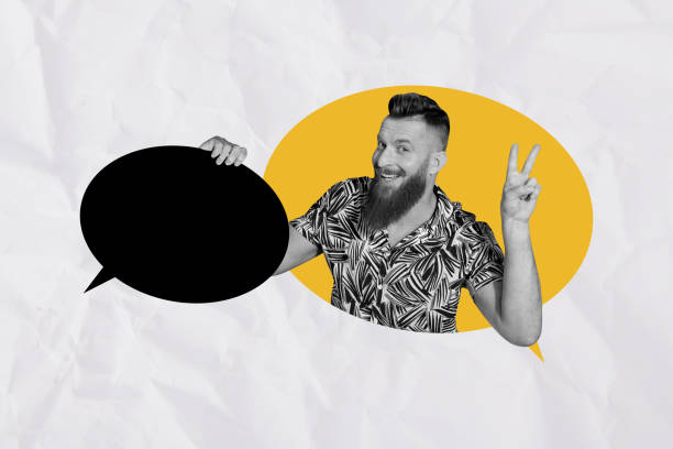istock Collage 3d pinup pop retro sketch image of funny guy showing v-sign holding mind cloud empty space isolated painting background 2180812675