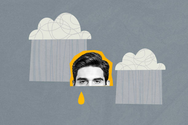 istock Creative collage poster young man depression crying tear sky clouds rainfall shower melancholy sad upset negative mood loneliness 2180813152