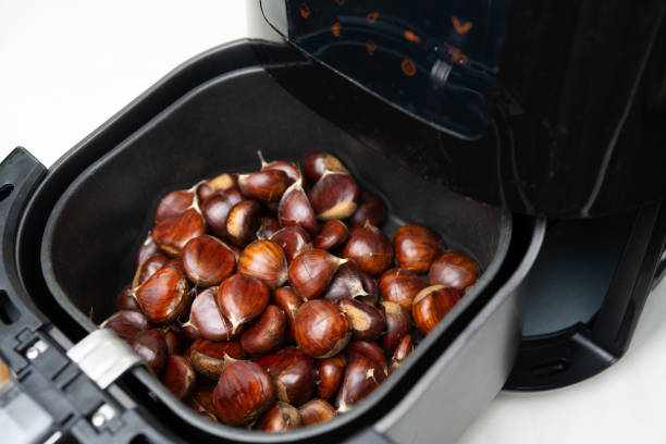 Chestnuts in air fryer close up
