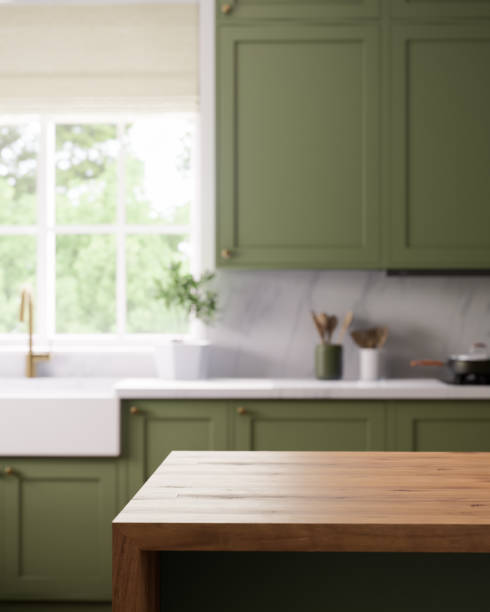 istock A modern green kitchen with a beautiful wooden countertop that is both stylish and functional 2180822118