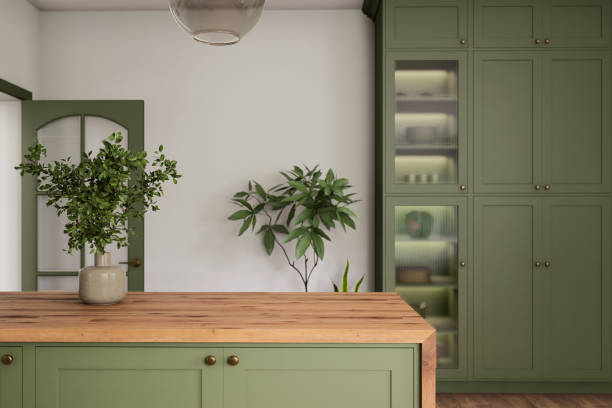 istock A modern green kitchen with a beautiful wooden countertop that is both stylish and functional 2180822131
