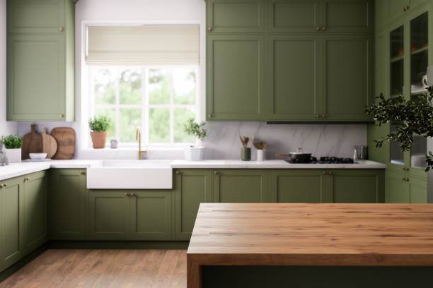 istock A modern green kitchen with a beautiful wooden countertop that is both stylish and functional 2180822141