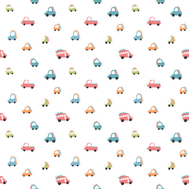 istock Cute Dino Cars Seamless Pattern, Childish Cartoon background, vector Illustration 2180822761