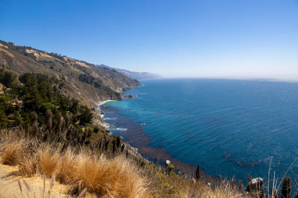 The breathtaking view of Big Sur's rugged coastline from the Grimes Point Scenic Overlook in California.