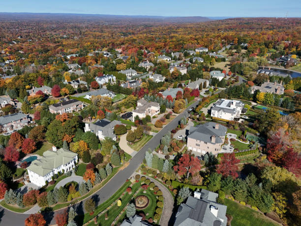 istock Mansions in wealthy suburb in autumn 2180844769