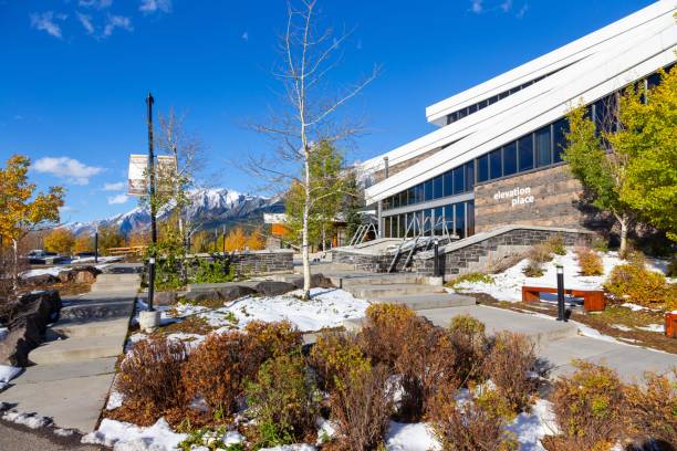 Canmore, AB Canada - Oct 24, 2024: Elevation Place Recreation Centre Building Exterior Facade Side View