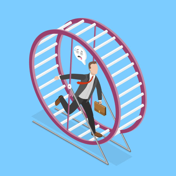 istock 3D Isometric Flat Vector Illustration of Businessman Running In A Hamster Wheel 2180872139