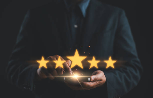 istock Customer review satisfaction feedback survey concept. User give rating to service excellent experience on mobile phone application, Client evaluate quality of service reputation ranking of business. 2180872310