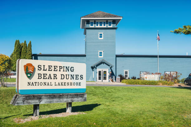 Philip A. Hart Visitor Center of Sleeping Bear Dunes National Lakeshore in Empire, Michigan, USA on a sunny day.
