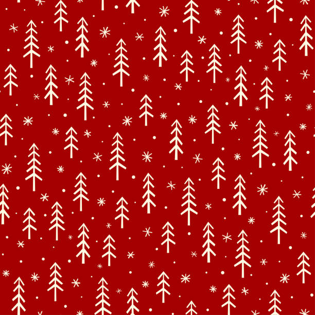 istock Small white christmas trees and snowflakes isolated on red background. Cute monochrome seamless pattern. Vector simple flat graphic hand drawn illustration. Texture. 2180878701