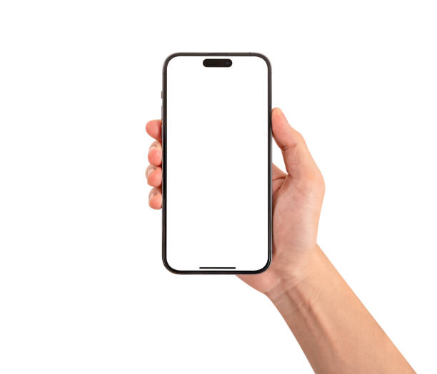 istock Hand holding smartphone with blank screen isolated on white background. 2180880630