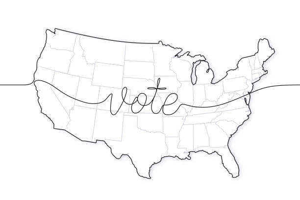 Continuous Line Drawing Of The - Continuous Line Drawing Of The United States Map With A Message To Vote Election Concept 