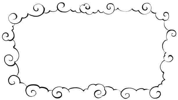 Background Frame with Brush-Stroke Spiral Clouds in Japanese and Chinese Style